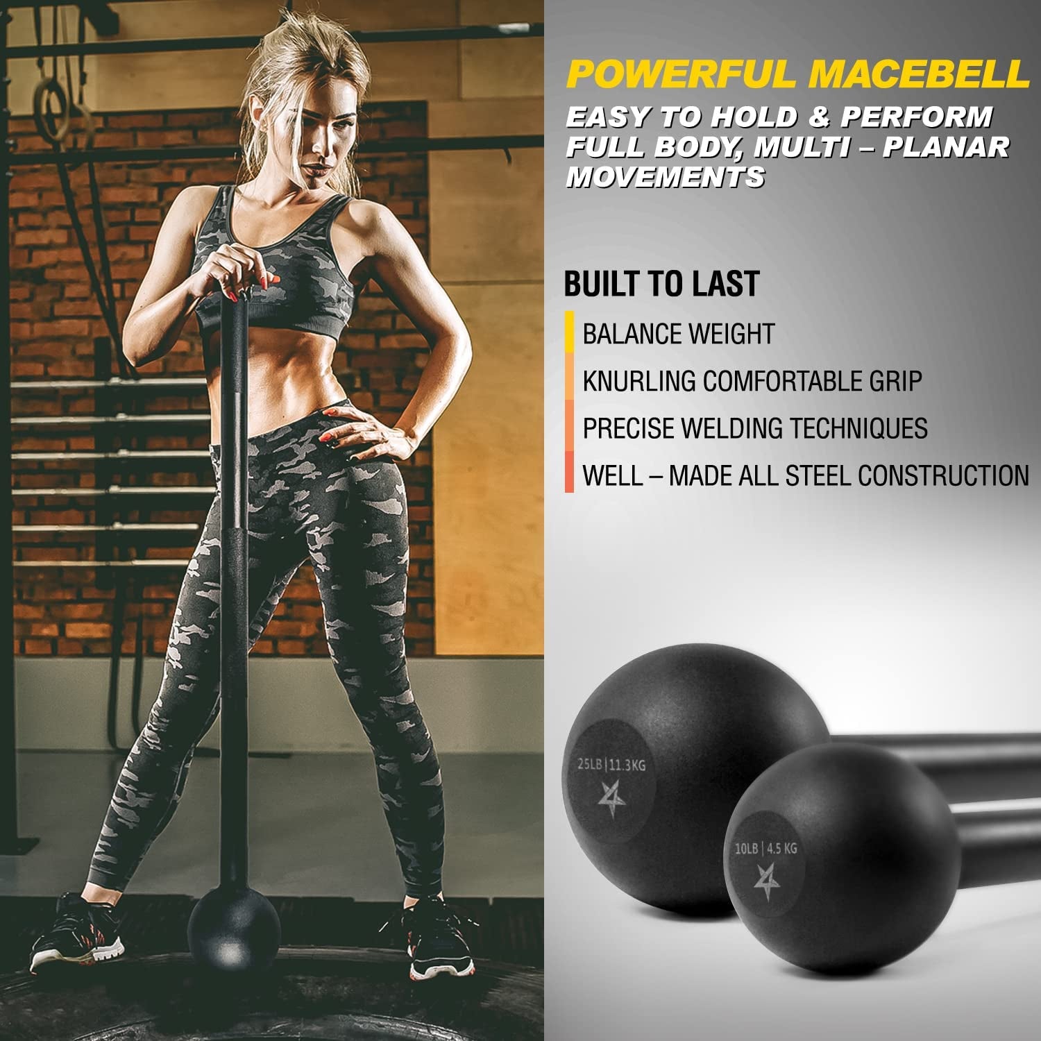 Elevate Your Strength Training with the 15 lb Steel Mace Bell - Perfect for Full Body Workouts, Shoulder Mobility, and Grip Strength