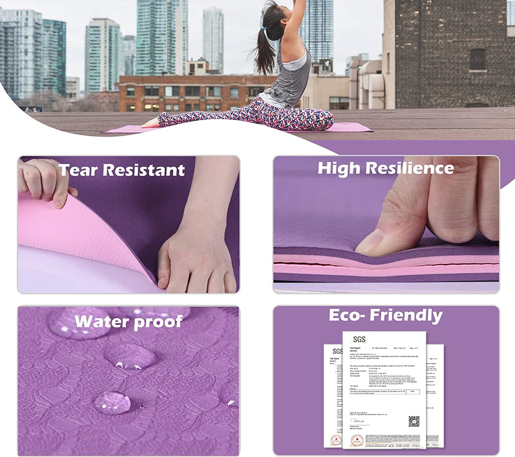 Eco-Friendly Non-Slip Yoga Mat - 1/4" Thick Pilates Fitness Mats for Women with Carrying Sling & Storage Bag