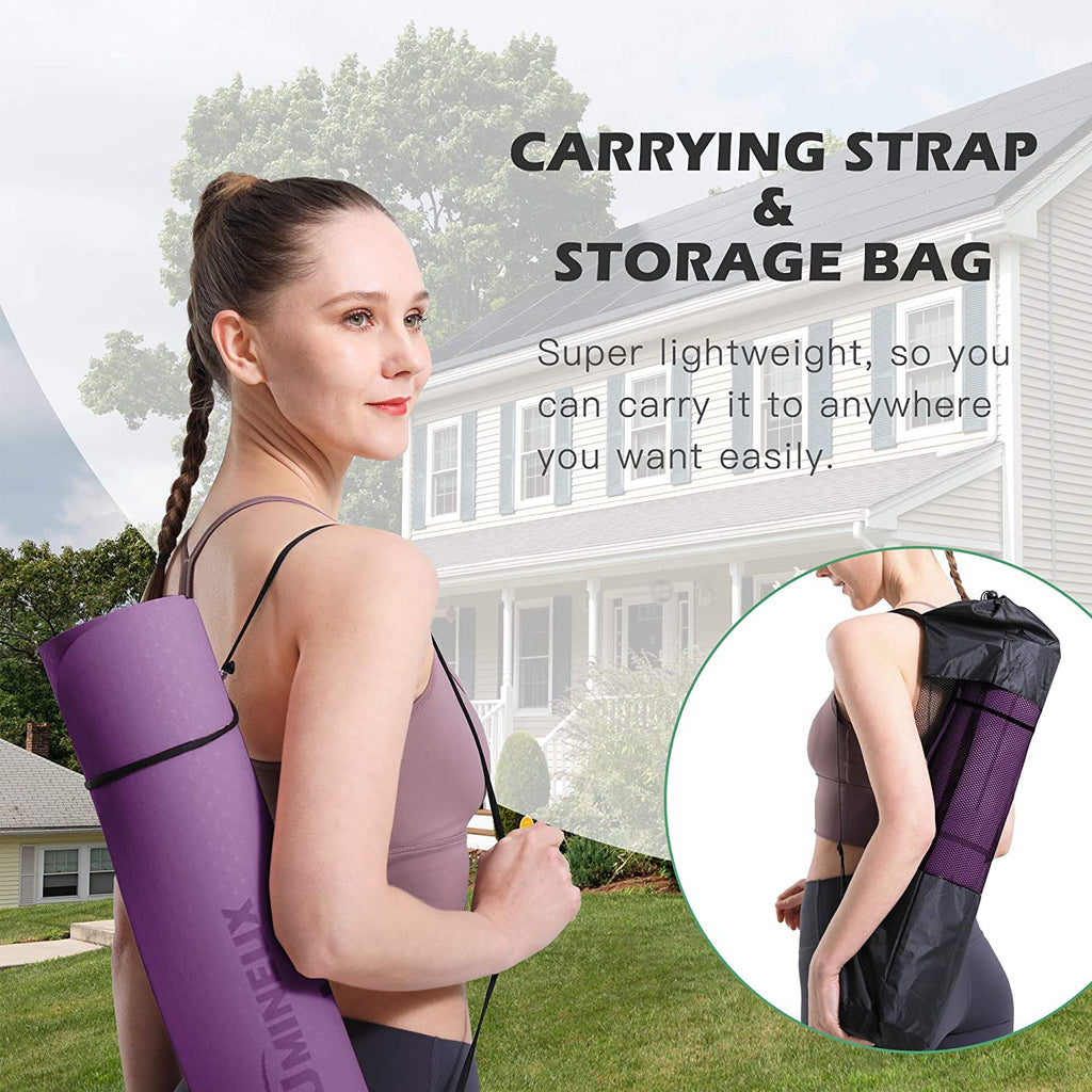Eco-Friendly Non-Slip Yoga Mat - 1/4" Thick Pilates Fitness Mats for Women with Carrying Sling & Storage Bag