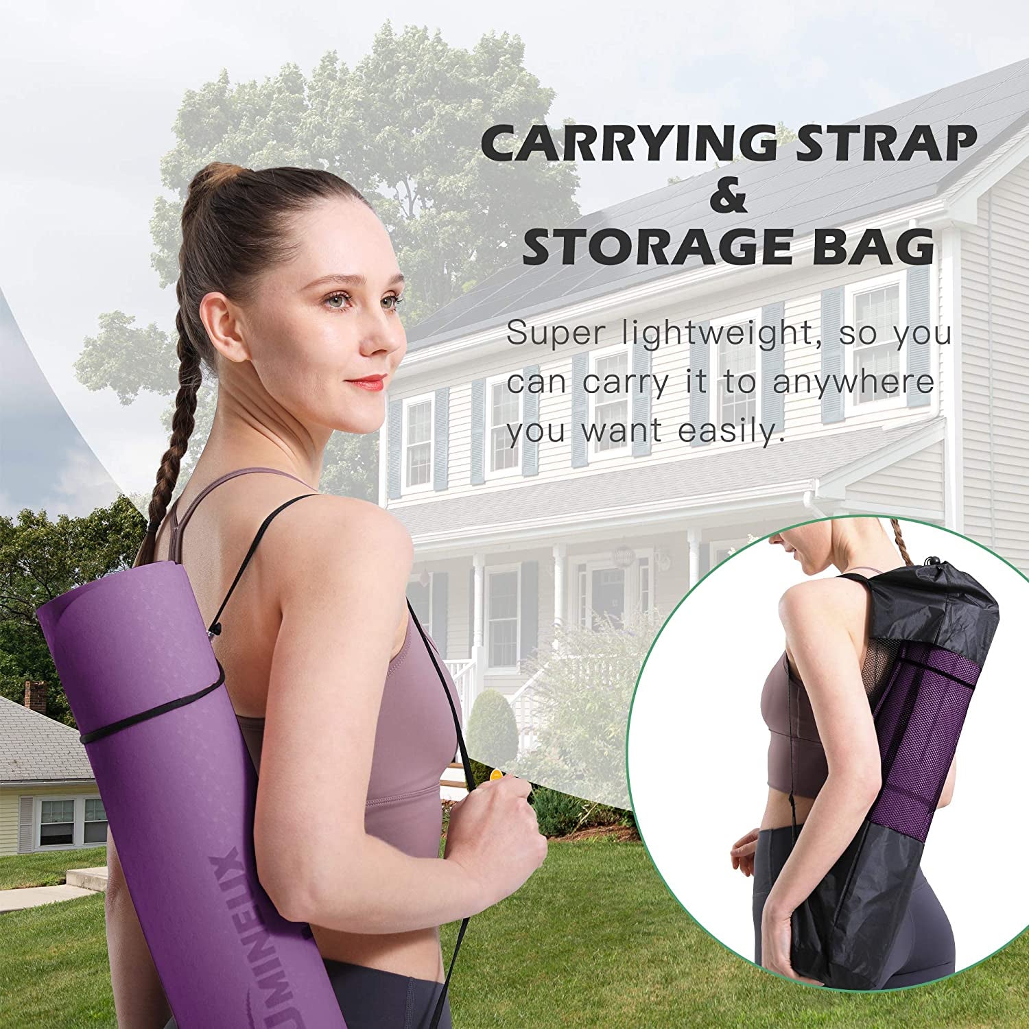 Eco-Friendly Non-Slip Yoga Mat - 1/4" Thick Pilates Fitness Mats for Women with Carrying Sling & Storage Bag