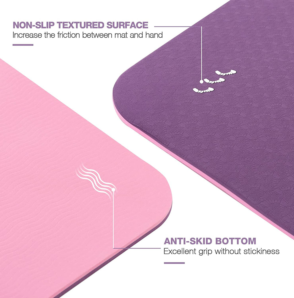 Eco-Friendly Non-Slip Yoga Mat - 1/4" Thick Pilates Fitness Mats for Women with Carrying Sling & Storage Bag